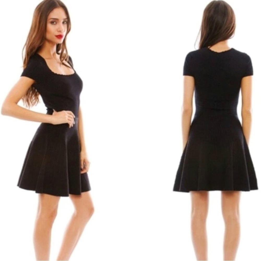 Torn by Ronny Kobo Scoop Neck Skater Mini Dress in Black w/ metallic blue Sz M